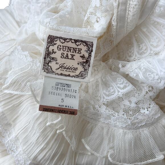 Vintage 70s Gunne Sax White Lace Maxi Dress Prairie Boho Sz 5 - Picture 14 of 15